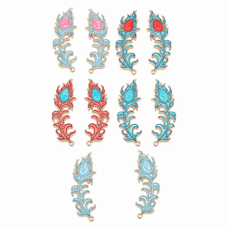 BoYuTe (50 Pieces/Lot) 18*51mm Enamel Feather Shaped Pendant Materials Diy Jewelry Making Accessories