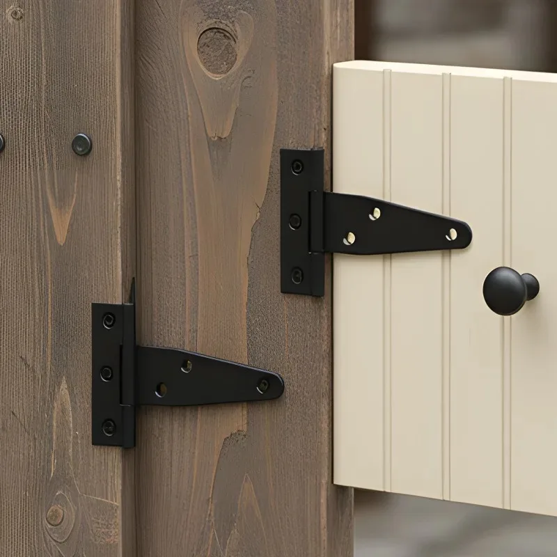 5/1Set Cerniere in ferro a forma di T Cerniere per cancelli per porte nere resistenti Cerniera per cinghia per stanza del fienile con viti Staffa per scheda hardware