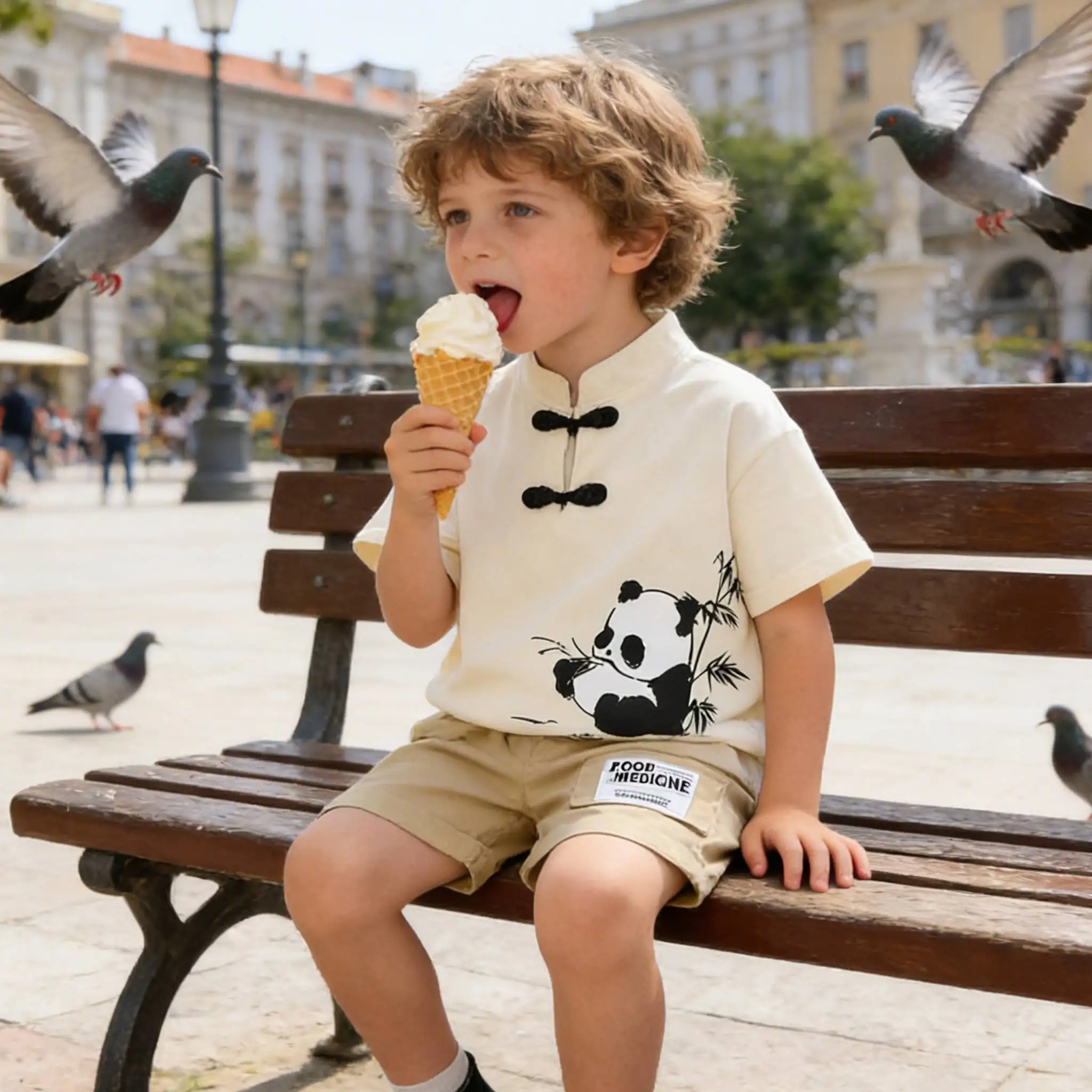 2026 Sommer Jungen-Kleidungsset im chinesischen Stil mit Baby-Panda-Print, Kurzarm-T-Shirt + Shorts, 2-teiliges Kinder-Set, modische Freizeitoutfits