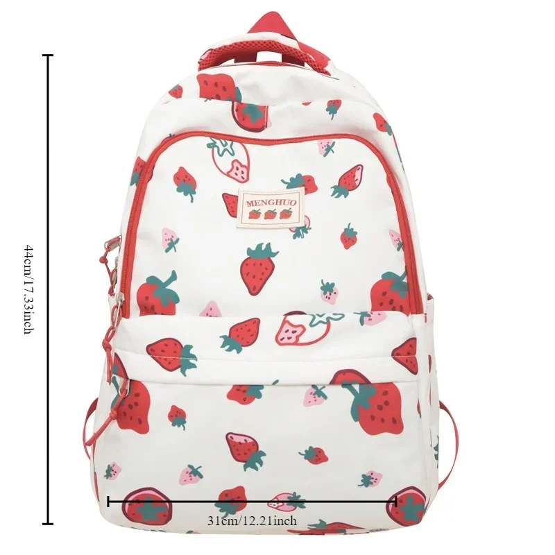 Korea Ins Cute Strawberry Cartoon Printed Backpack Large Capacity Lightweight Fashion Harajuku College Graffiti Student Bag Girl