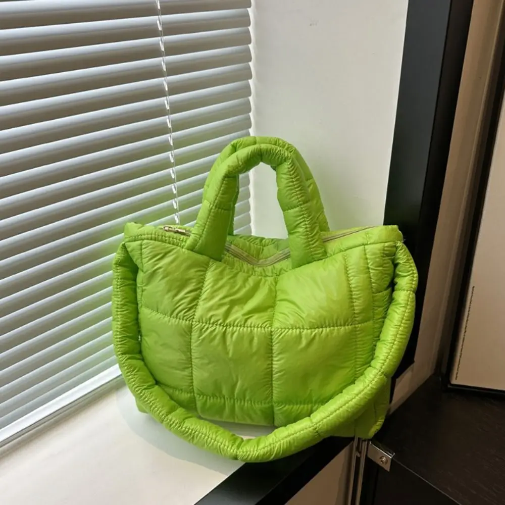 Simple Nylon Space Cotton Handbag Padded Solid Color Cloud Tote Bag Commute Large Capacity Puffy Shoulder Bag Ladies