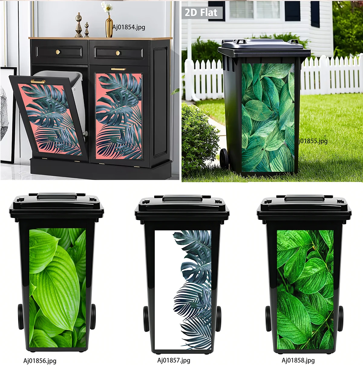 Tropical Monstera Palm Leaf Wheelie Bin Sticker Waterproof Self Adhesive Decal Tear Resistant Outdoor Trash Can Wrap Yard Decor