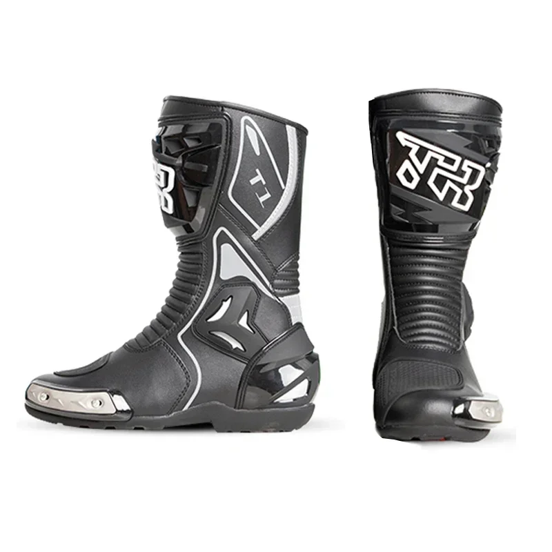 

Motorcycle Road Racing Boots Professional WaterProof Shoes Motorbike Long Riding Protective Gear Shift Microfibe Leather Sneaker