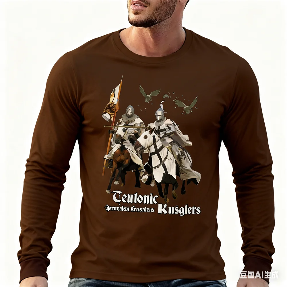 الصليبية تمبلار فرسان ثلاثية الأبعاد طباعة الرجال تي شيرت الربيع والخريف عادية س الرقبة فضفاض القمم موضة قميص قطني بكم طويل تي شيرت #3