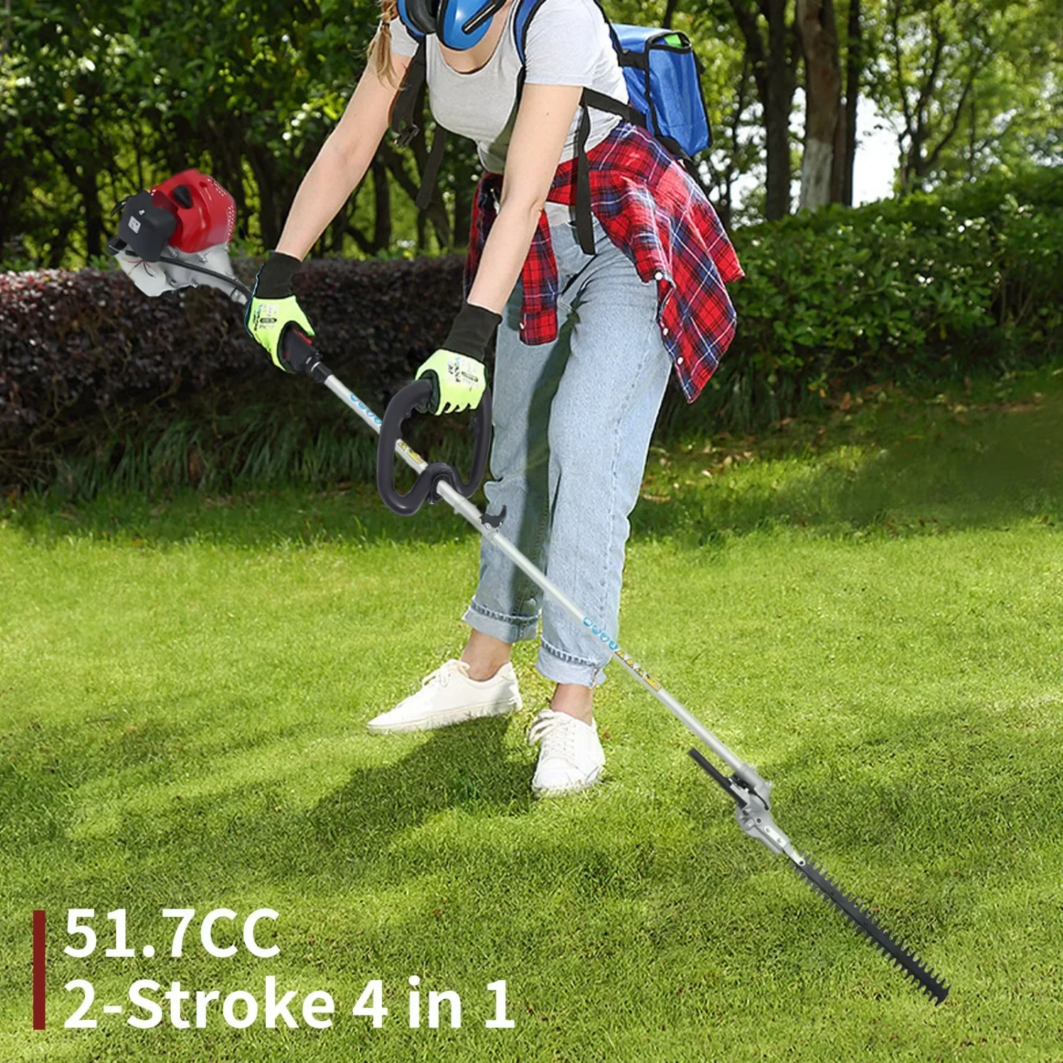 CNCEST 51.7CC 2-Stroke Extendable Chainsaw Tree Trimmer, 4-in-1 Multi-Functional Trimming Tool, Brush Cutter and Long Pole Saws