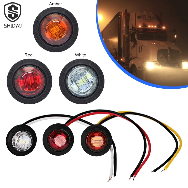 Round Trailer Side Marker Light Yellow White Red 24V 3LED Waterproof LED For Truck Clearance Lights Trucks Turn Signal Lamp
