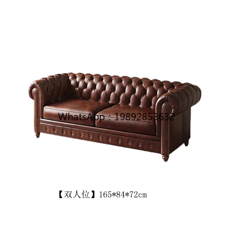 YFY American Style Solid Wood Genuine Leather Sofa Light Luxury Retro Living Room Single Double
