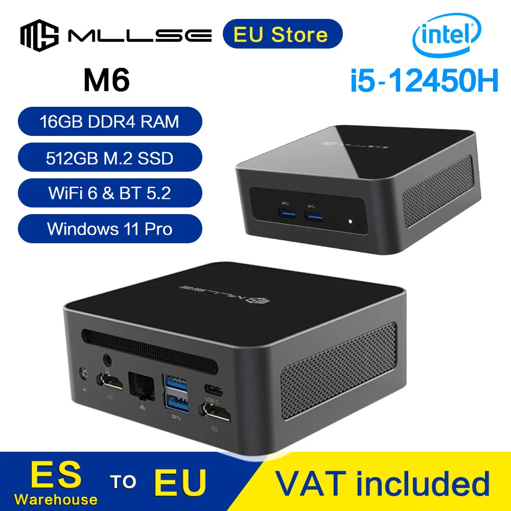 MLLSE M6 Mini PC Intel Core i5-12450H CPU 16GB RAM 512GB SSD WiFi6 BT5.2 Windows 11Pro Mini computadora de escritorio