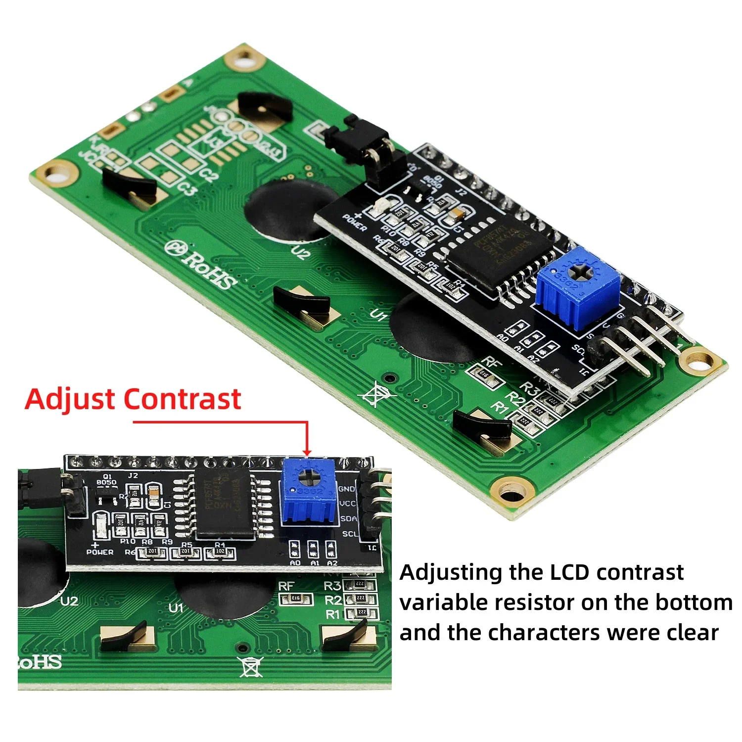 Imagem -04 - Módulo de Exibição Lcd para Arduino Controlador de Interface Hd44780 Lcd1602a 2004a 12864b 0802 16x2 20x4 Character Pcf8574 Iic I2c