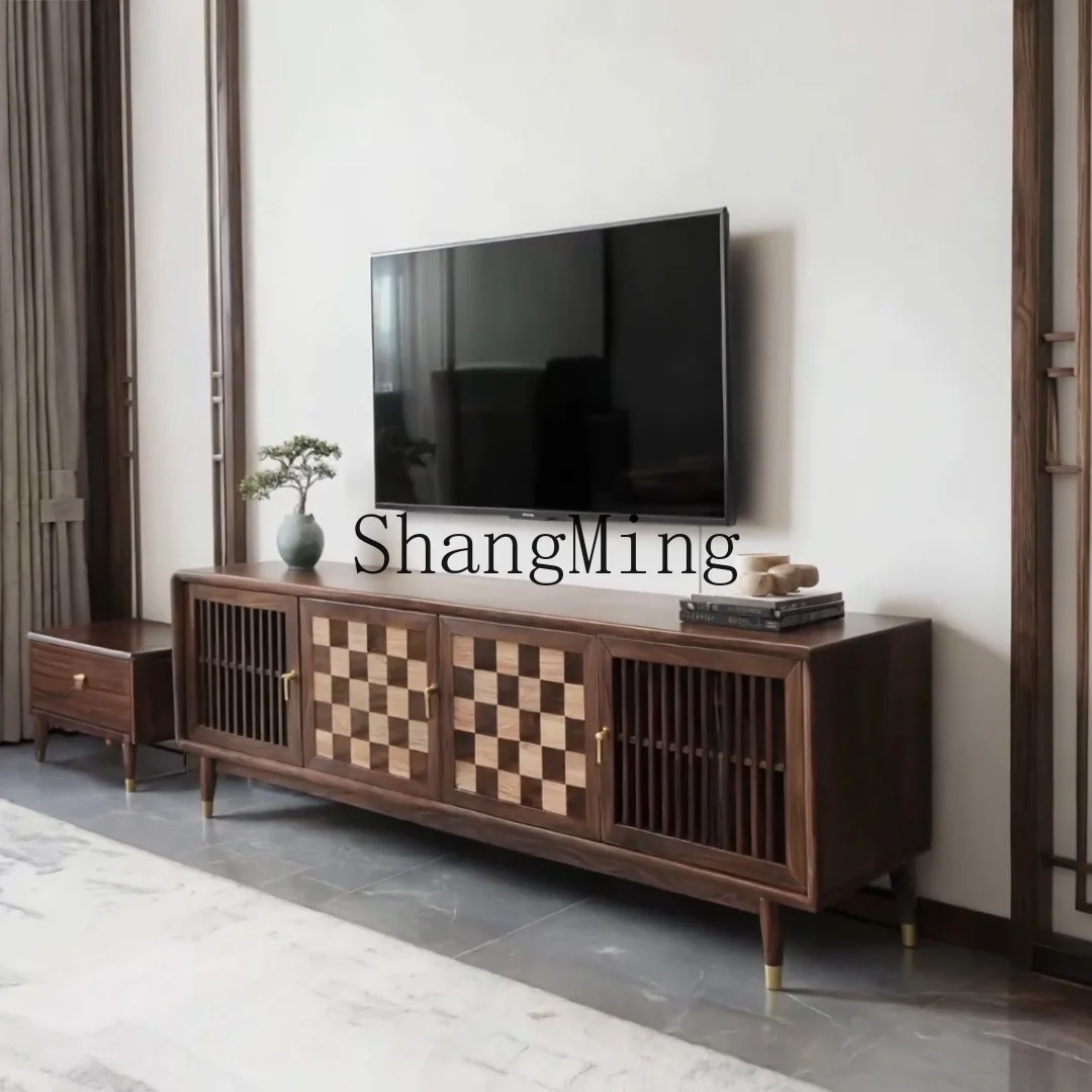 CL solid wood new Chinese TV cabinet simple living room against the wall floor-to-ceiling small apartment TV cabinet