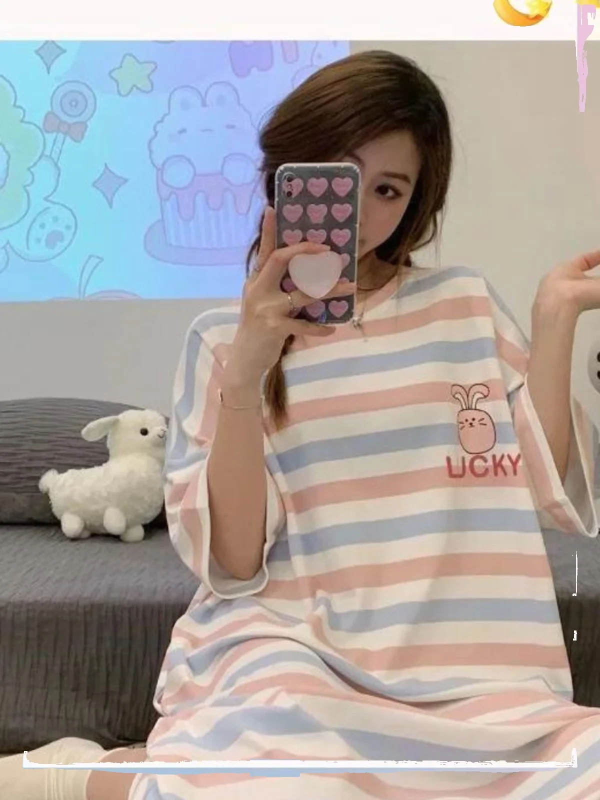 

plus Size Women's Casual Home Clothes Dress Sleepwear Thin Stripe T-Shirt Dress Comfortable Breathable Summer Short Sleeve