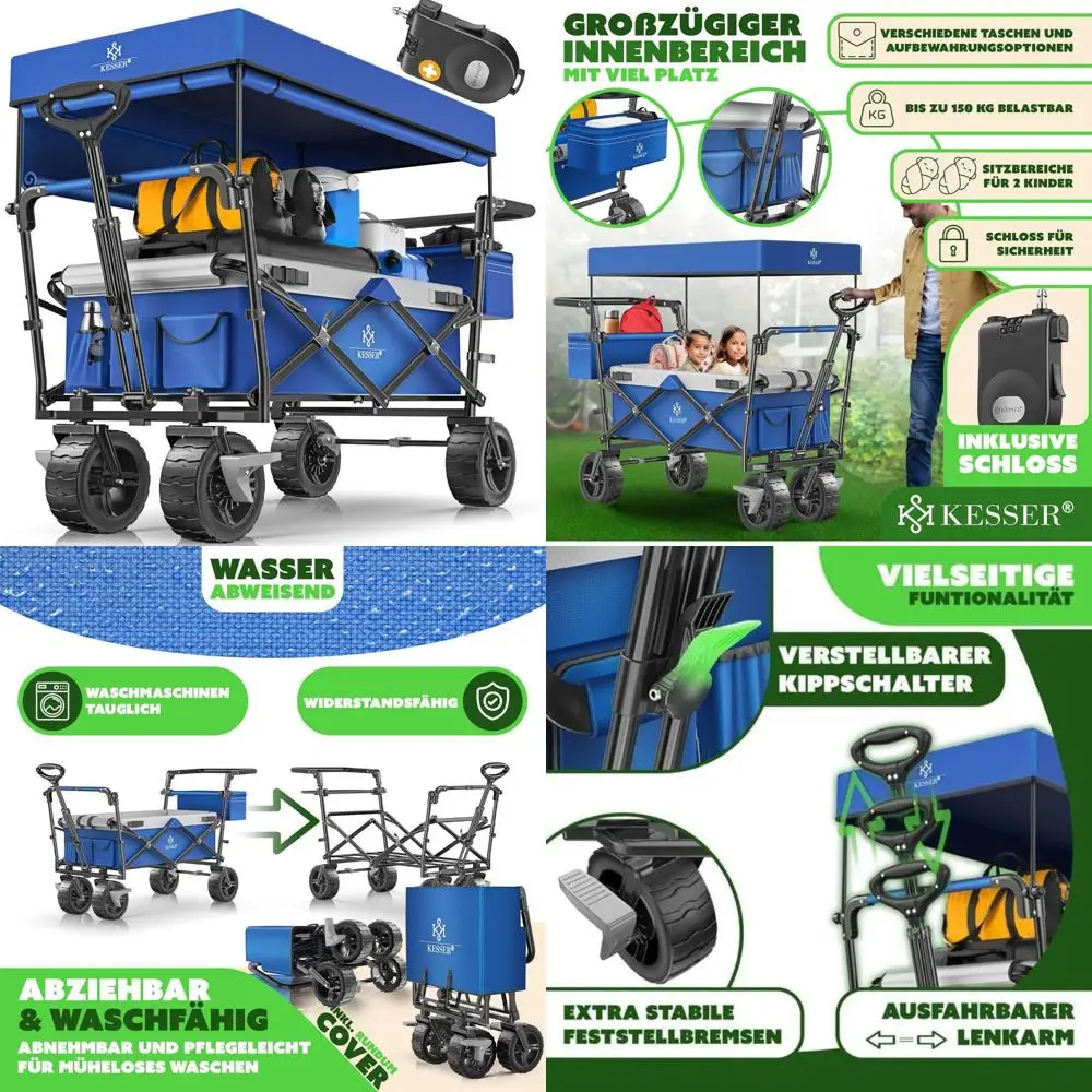 

Folding Handcart Kesser GT9000 with Roof and 2x 3-Point Belts, Foldable Solid Rubber Tires for Transport