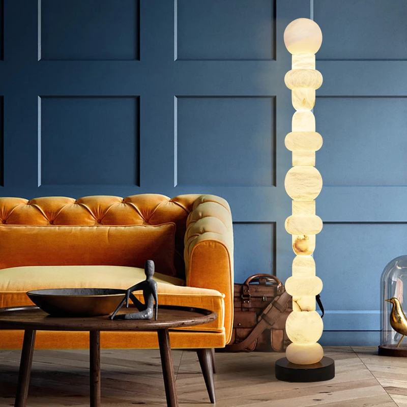 Modern style layered natural snowflake gypsum floor lamp, suitable for living room, bedroom and hotel.