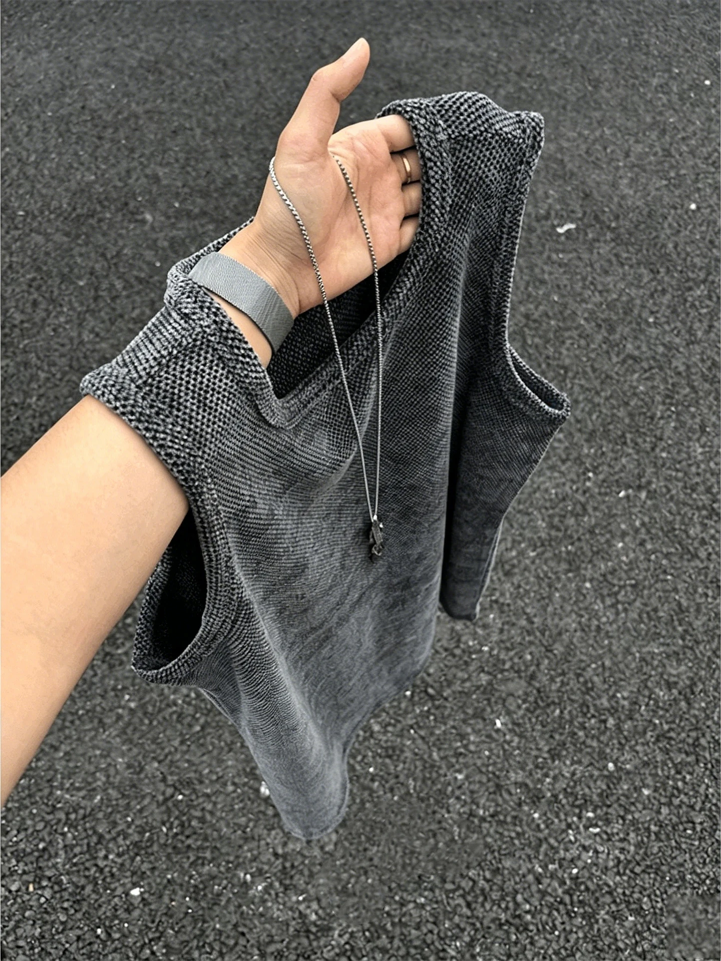 Deep Grey Texture Dragon Scale Work Vest Men's Summer Cool Feeling Breathable Sleeveless T-Shirt American Sports Shoulder Pad