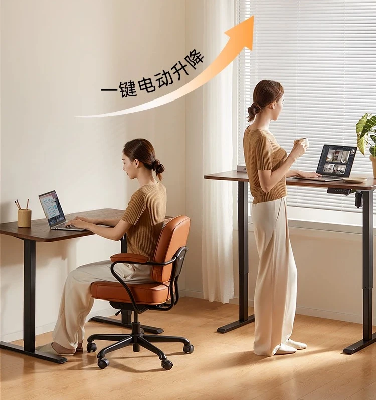Eco-friendly Solid Wood Electric Lifting Desk, Affordable Household E-sports Computer Desk with Lift Table Legs