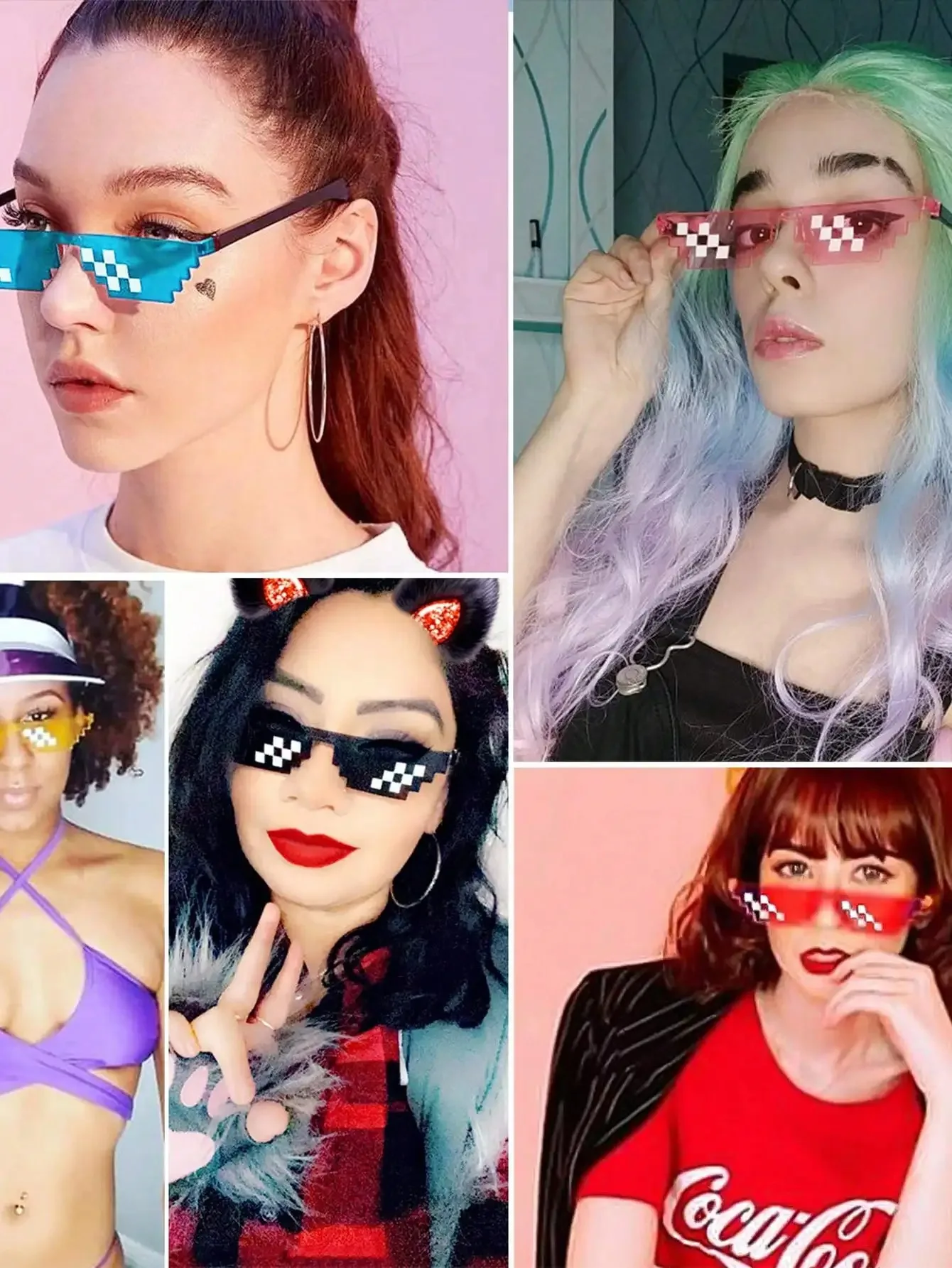 20/6pcs Party Black Sunglasses 8-bit Pixelated Mosaic Game Player Photo Props Funny Glass for Adults Teenagers Face Accessories
