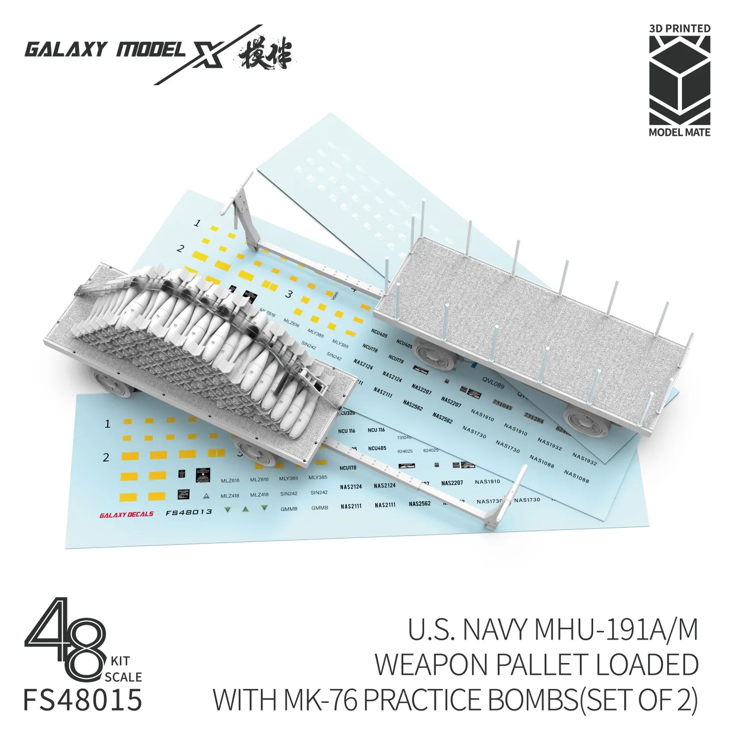 Galaxy 1/48 U.S Navy MHU-191A/M Pallet / Pylon Training Ordnance Loaded with MK-76 Practice Bombs (set of 2) Hobby Accessories