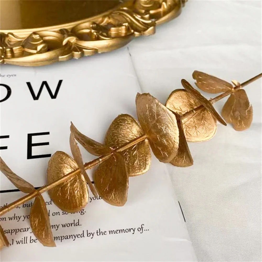 Artificial Gold Eucalyptus Parts Plastic 1pc 45cm Decoration Eucalyptus Flower For Wedding Gold High Quality Home - Image 5