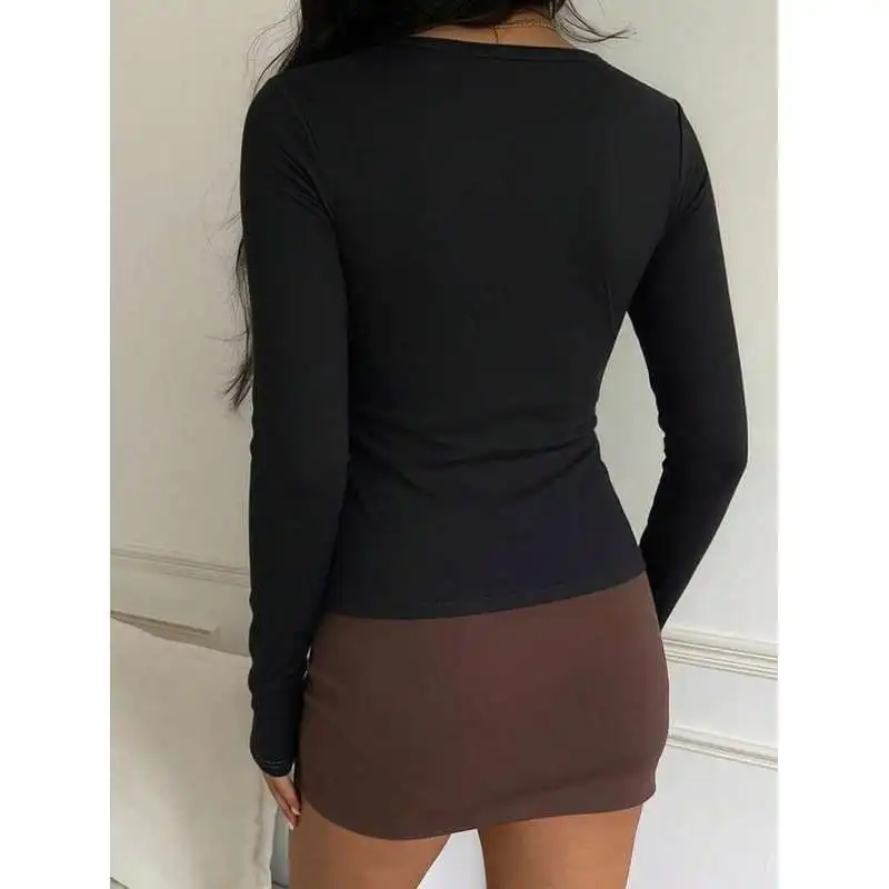Women's Vintage Skull Print V-Neck Long Sleeve Top, Autumn Casual Tee, Great for Holiday & Family Parent-child Matching Outfits