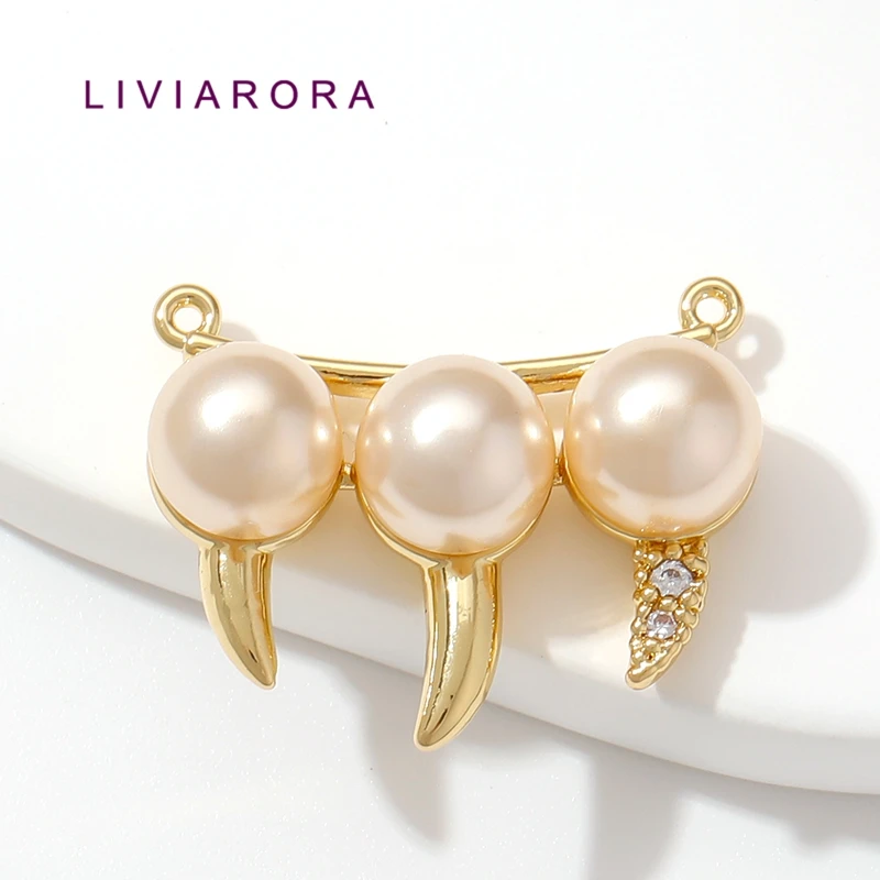 1/2/3Pcs 18K Gold Plated Brass Curved Bar Connector Pendant For Jewelry Making,Pearl With Fang Claw Charms For Necklace Making