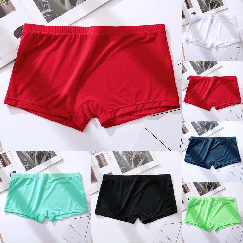 Cuecas boxer de seda gelo cuecas boxer respirável bulge confortável confortável masculino sexy shorts cuecas