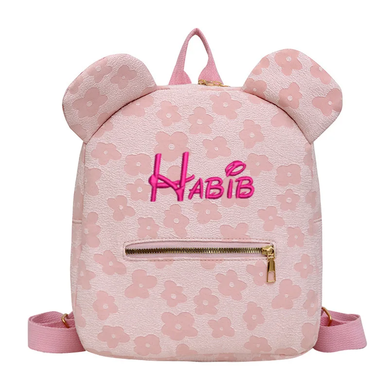 Mochila casual de pano Oxford para mulheres, bolsa com nome personalizado, orelhas grandes, aparência de flor, nova, 2024