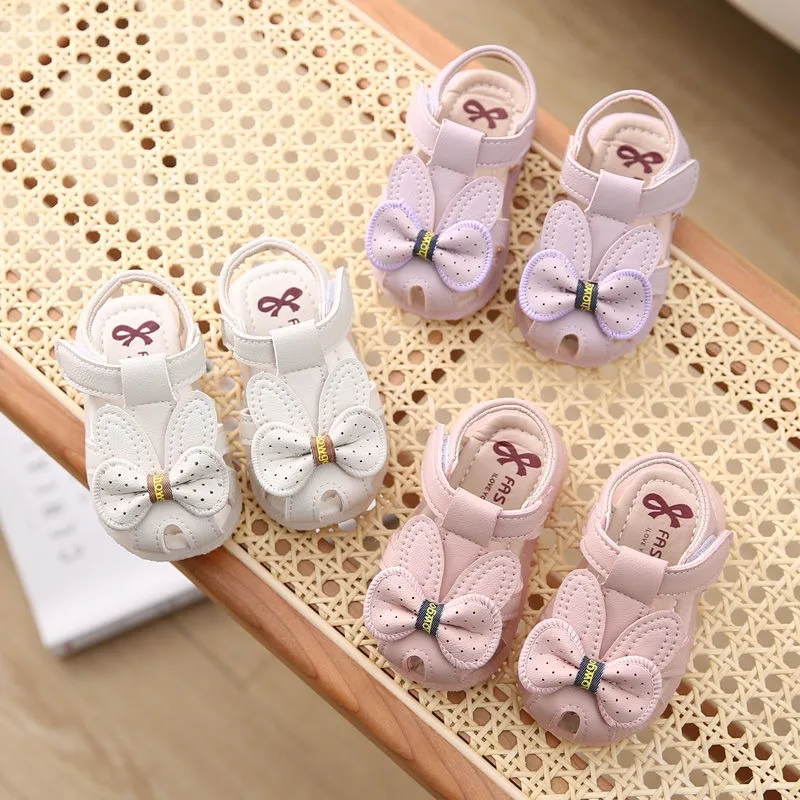 Summer Girls Bow Princess Casual Sandals Children Soft-soled Closed-toe Slippers Kids Hollow Breathable Beach Shoes Casual Shoes