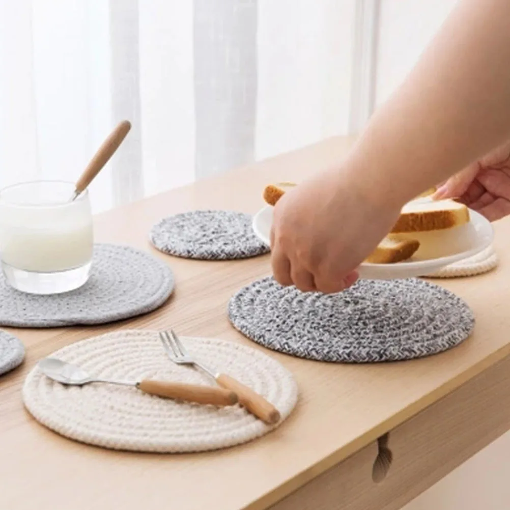 

6 pcs Round Cotton Woven Coasters Heat Resistant Insulated Cup Coaster For Coffee Table Dinning Table Non-Slip Drink Braided