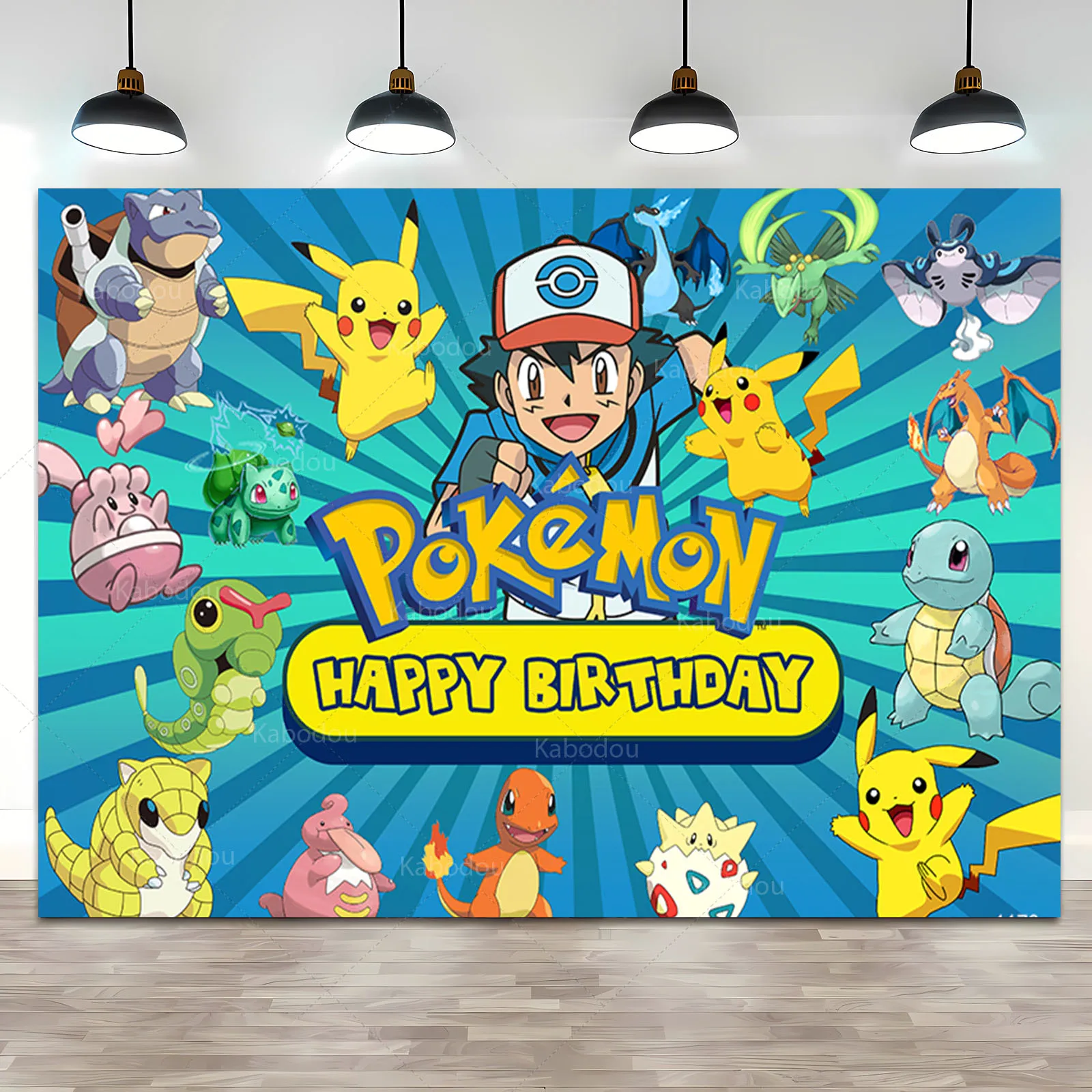 Happy Birthday Party Pokemon Backdrop Decoration Kids Boy Baby Shower Pikachu Anime Photography Background Banner Vinyl Poster