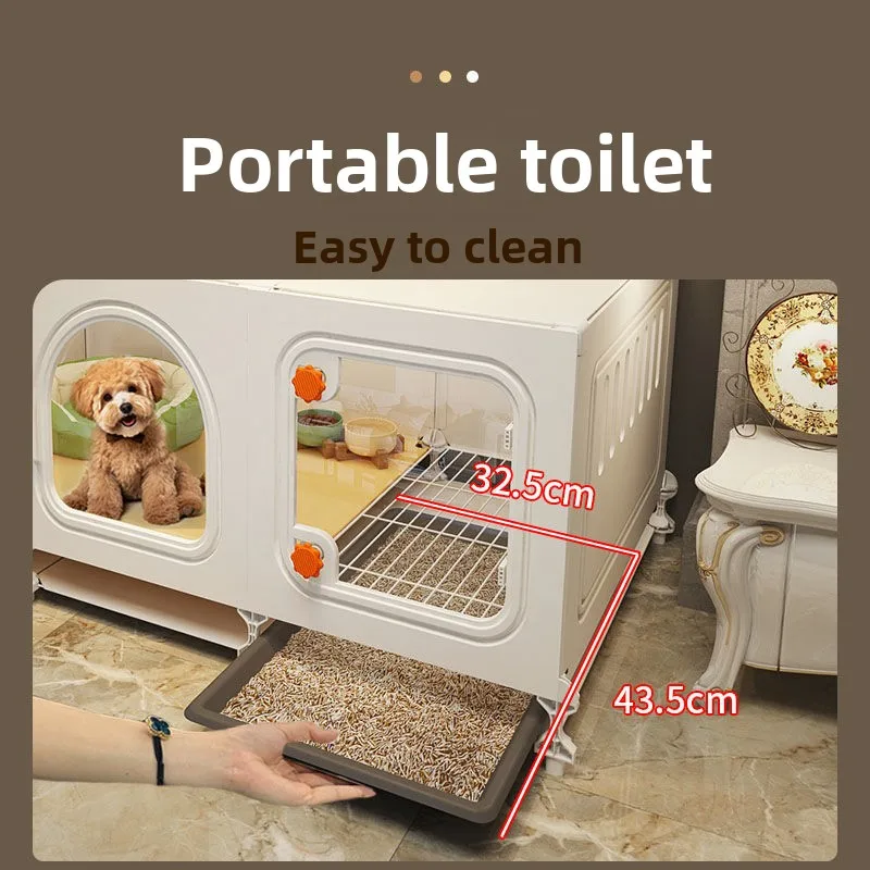 Indoor Dog Villa with Separate Toilet for Small Breeds, 3-in-1 Pet House with Bedroom and Bathroom, Puppy Cage