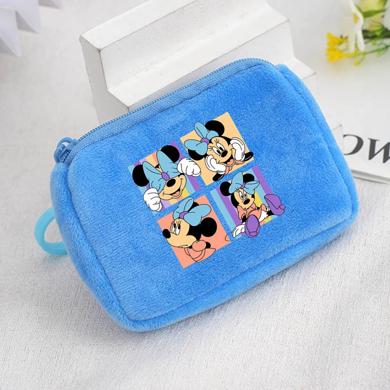 Disney Mickey MouseSolid Color Plush Cute Coin Purse Women's Cute Wallet ID Card Bag Keychain Coin Bag Kawaii Wallets for Ladies