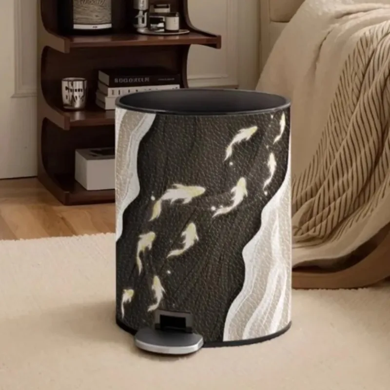 صناديق نفايات جلدية للمطبخ عالية الجودة على طراز القرون الوسطى، غطاء دواسة مصمم اقتصادي فريد من نوعه، أثاث منزلي منفصل