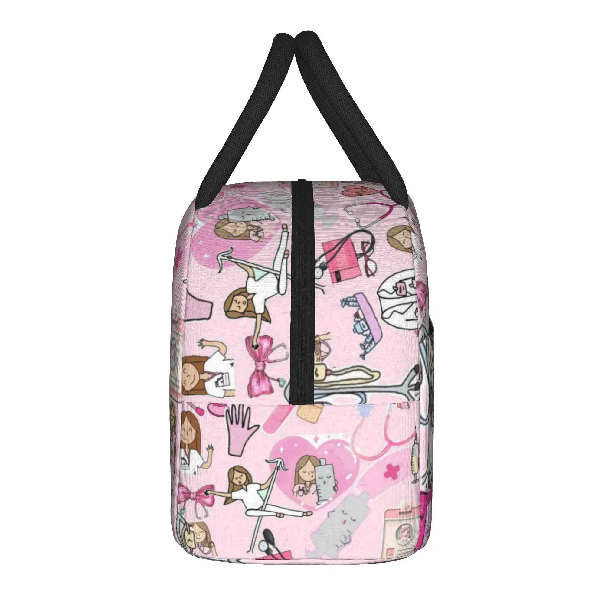 Enfermera En Apuros Pink Nurse Lunch Bag For Women Lunch Box Casual School Cooler Bag Portable Zipper Thermal Tote Handbags