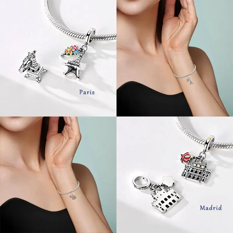 World Landmark Beads Original 925 Sterling Silver Beads Fit Bracelets Bag Keychain Charms Diy Women Gift Accessory Shiny Travel view 4