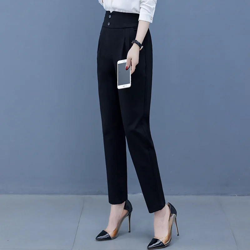 ارتفاع الخصر التخسيس تنوعا المرأة الخريف بدلة أنيقة السراويل ثنيات عارضة سليم السراويل تنوعا السراويل للنساء