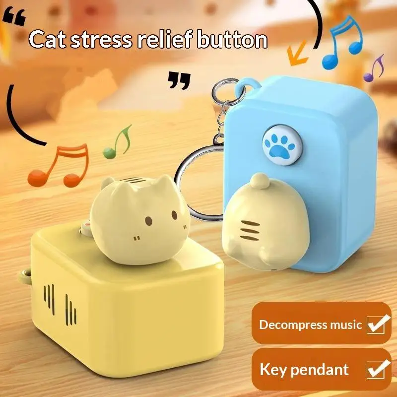 Cute Cat Shaped Stress Relief Fidget Keychain With Playful Sound Pressable Paw Button For Office Workers Student Bag Decor