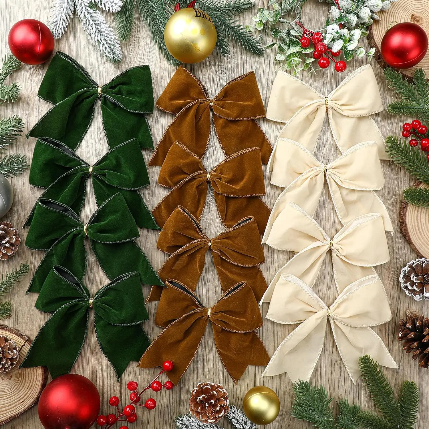 12 Pcs Christmas Velvet Bows Rustic Wreath Gift Bows Vintage Xmas 6 Inch Ribbon Bow Christmas Tree Garland DIY Wrapping Decor