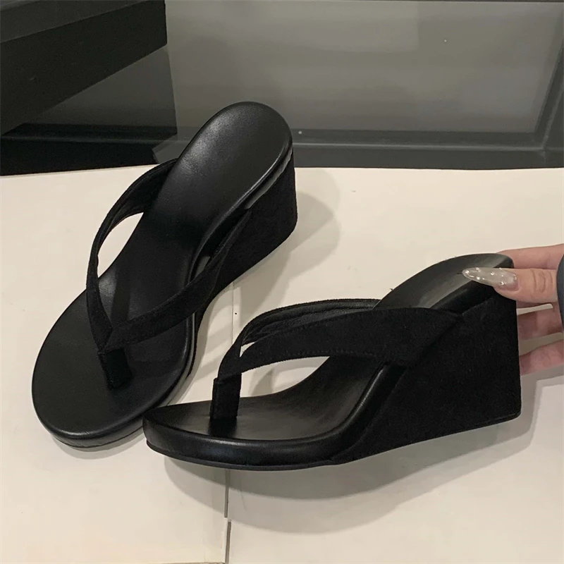 Aneikeh Fashion Summer Clip Toe Platform Wedges Women Slippers  Thick High Heels Beach Flip Flops Slide Shoes 2026