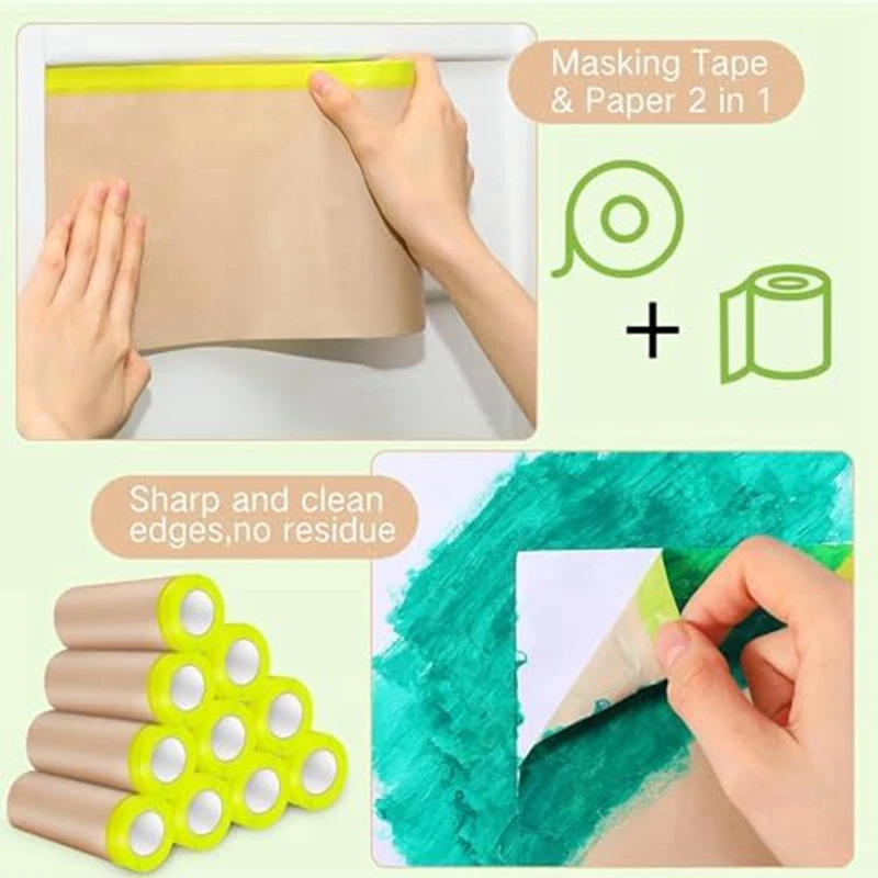 Pre-Applied Masking Paper For Painting, Paint Adhesive Protective Paper For Painting Car Body Protective Wall Covering Durable