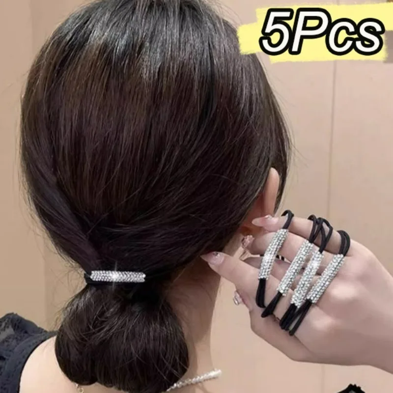 Women Elegant Shiny Rhinestones Seamless Elastic Hair Bands Korean Fashion Girl Hair Accessoires Y2k Sweet Hair Ties Headwear