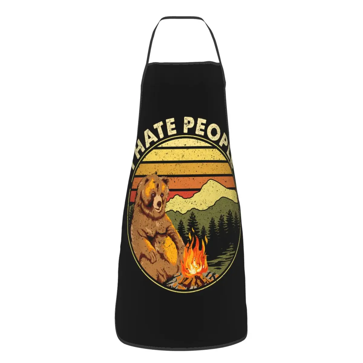 Custom Unisex Bear Camping I Hate People Bib Apron Adult Chef Tablier Cuisine for Cooking Kitchen Adventure Capmer Gardening