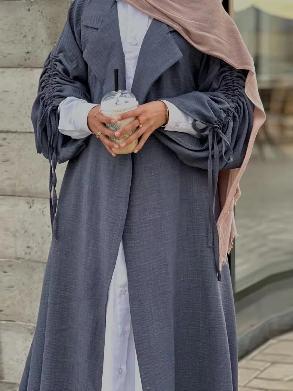 Eid Dubai Women Lapel Abaya Trench Coat Dress Lace-up Cardigan Outwear Muslim Ramadan Mdoest Open Abayas Arab Long Robe Morocco
