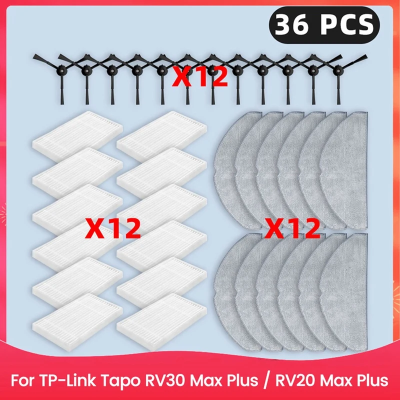 ABPQ-For TP-Link Tapo RV30 Max Plus / RV20 Max Plus Części zamienne Filtr Szczotka boczna Mop Ściereczka Worek na kurz Akcesoria