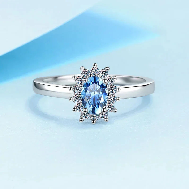 

Pt950 Dove Egg Vintage Ring, Retro 0.5 Carat Blue Moissanite Diamond Platinum Rings for Women Wedding Band Fine Jewelry Gift