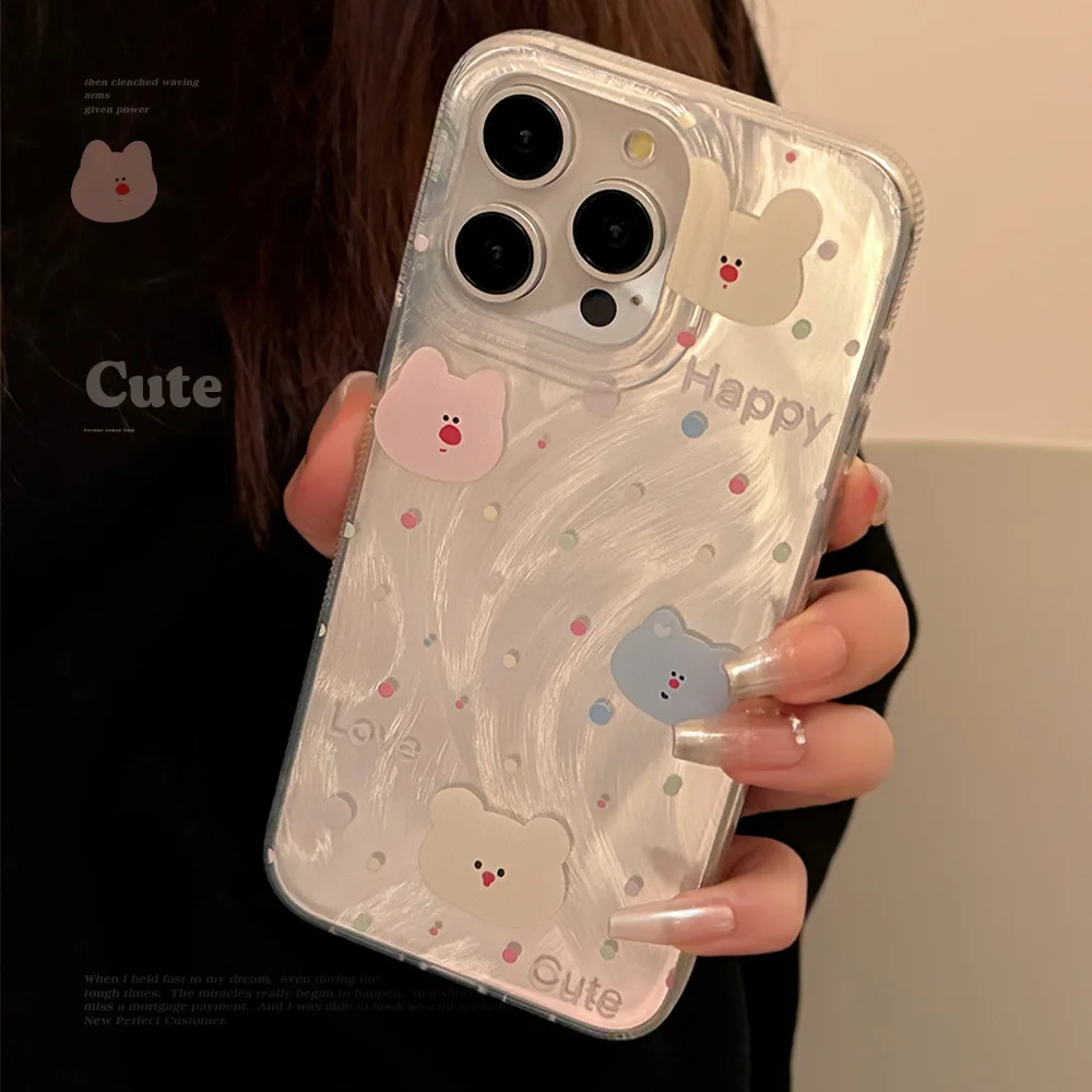 Phone Case Korean Style Glitter Polka Dot Soft Cover for iPhone 11 12 13 14 15 16 Pro Max Shockproof Back Cover