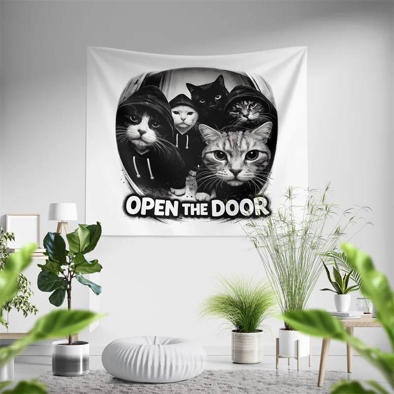 Aertemisi Funny Cat Gang Vintage Sarcastic Cat Meme Tapestry Wall Hanging for Bedroom Living Room College Dorm Decor