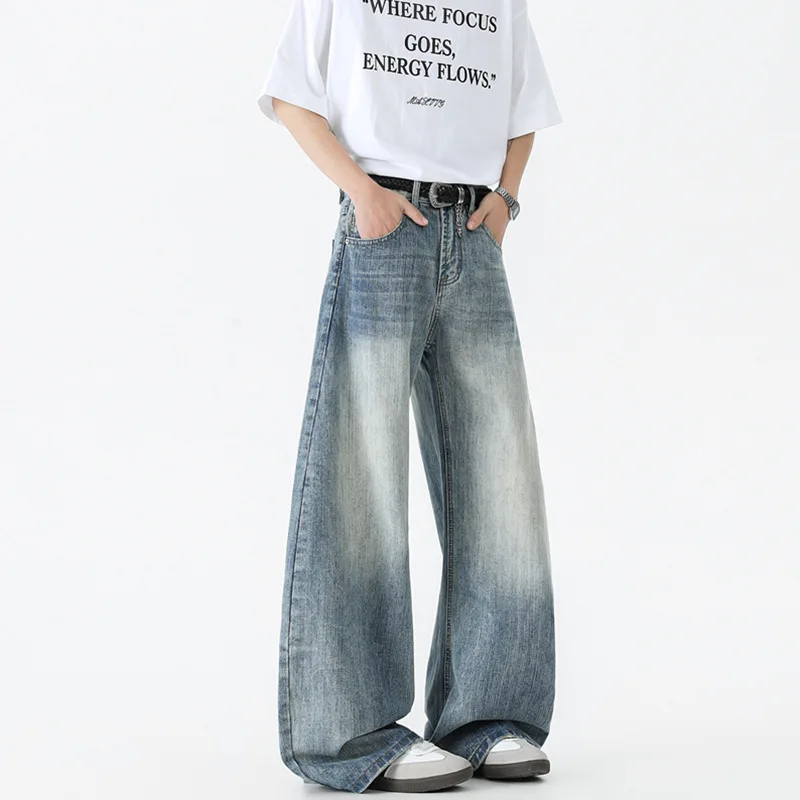 Summer American Retro Bamboo Texture Curved Jeans Unisex Streetwear Wide Leg Versatile Long Pants