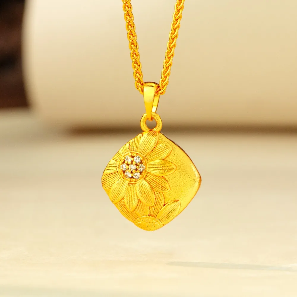 Drawing process point drill small Daisy pendant temperament small design 9999gold