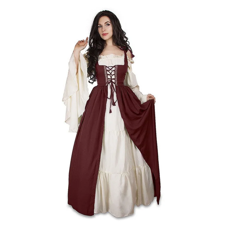 Disfraz de cosplay de Halloween, conjunto de vestido de dos piezas de palacio retro para mujer, disfraz de actuación de juego de escenario medieval