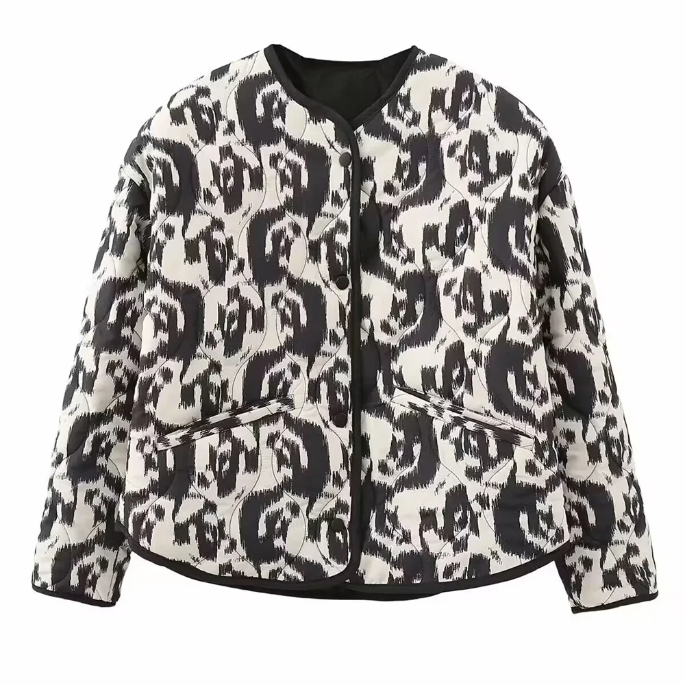 Autumn new women's clothing fashionable temperament versatile loose casual printed round neck cotton jacket